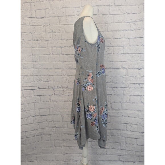 Mesh Bodice Jersey Knit Gray Floral Flowy Tank Dress Sz 00 M/L 10 Cottage Granny - Picture 4 of 8